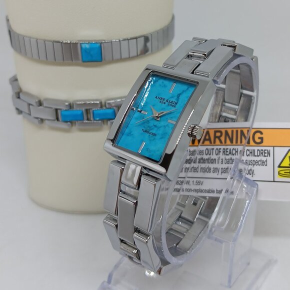 Anne Klein New York 12/7749TQST Women's 21x28mm Turquoise Watch & Bracelet Set - Picture 1 of 11